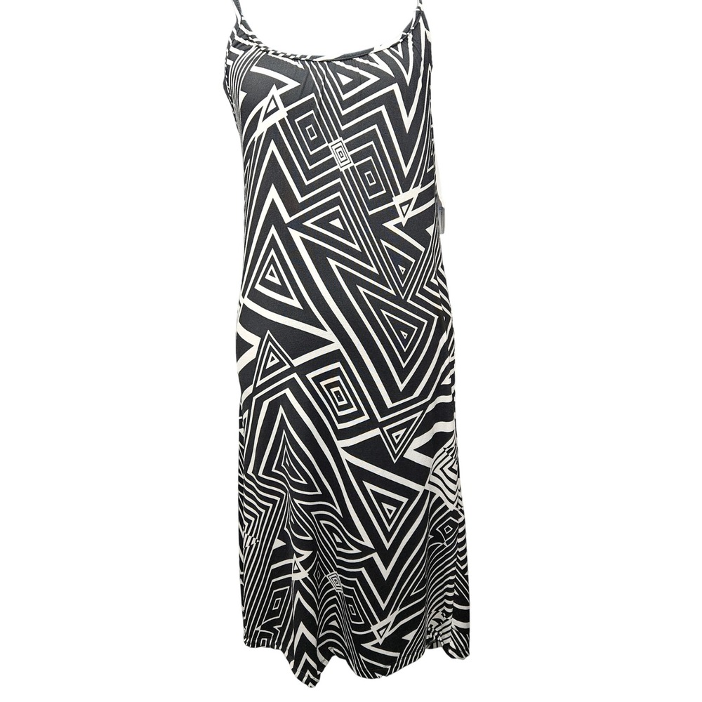 Love Nation Black White Geometric Triangle Print Sleeveless Midi Slip Dress S